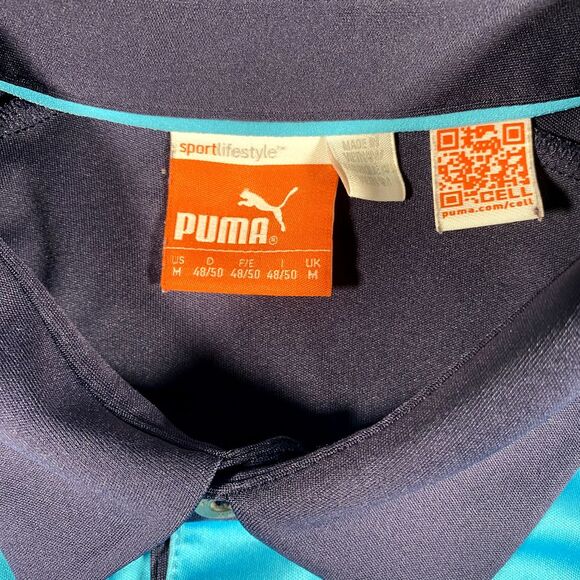 Puma Mens Medium Short Sleeve Polo Shirt Ombre Fade Color Pattern Soccer Futbol - Picture 5 of 8